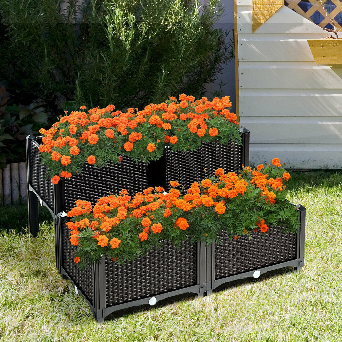 Set of 4 Elevated Flower Vegetable Herb Grow Planter Box