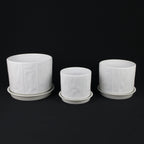 3-Piece White Stoneware Planter Pot Set with Soft Vertical Texture