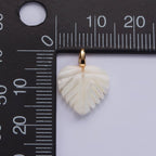 14K Gold Filled 17mm Shell Pearl Heart Nature Monstera Leaf Pendant | P1640