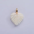 14K Gold Filled 17mm Shell Pearl Heart Nature Monstera Leaf Pendant | P1640