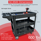Heavy Duty Rolling Utility Service Cart for Warehouse/Garage/Restaurants/Offices, HDPE Shelves, 5" Caster Wheels