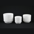 3-Piece White Stoneware Planter Pot Set with Soft Vertical Texture