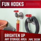 Red Industrial Curved Spigot Wall Hook with Flange (2-Pack)