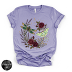 Dragonfly & Moth Rose Tee | Botanical Nature Graphic T-Shirt