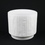 3-Piece White Stoneware Planter Pot Set with Soft Vertical Texture