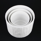3-Piece White Stoneware Planter Pot Set with Soft Vertical Texture