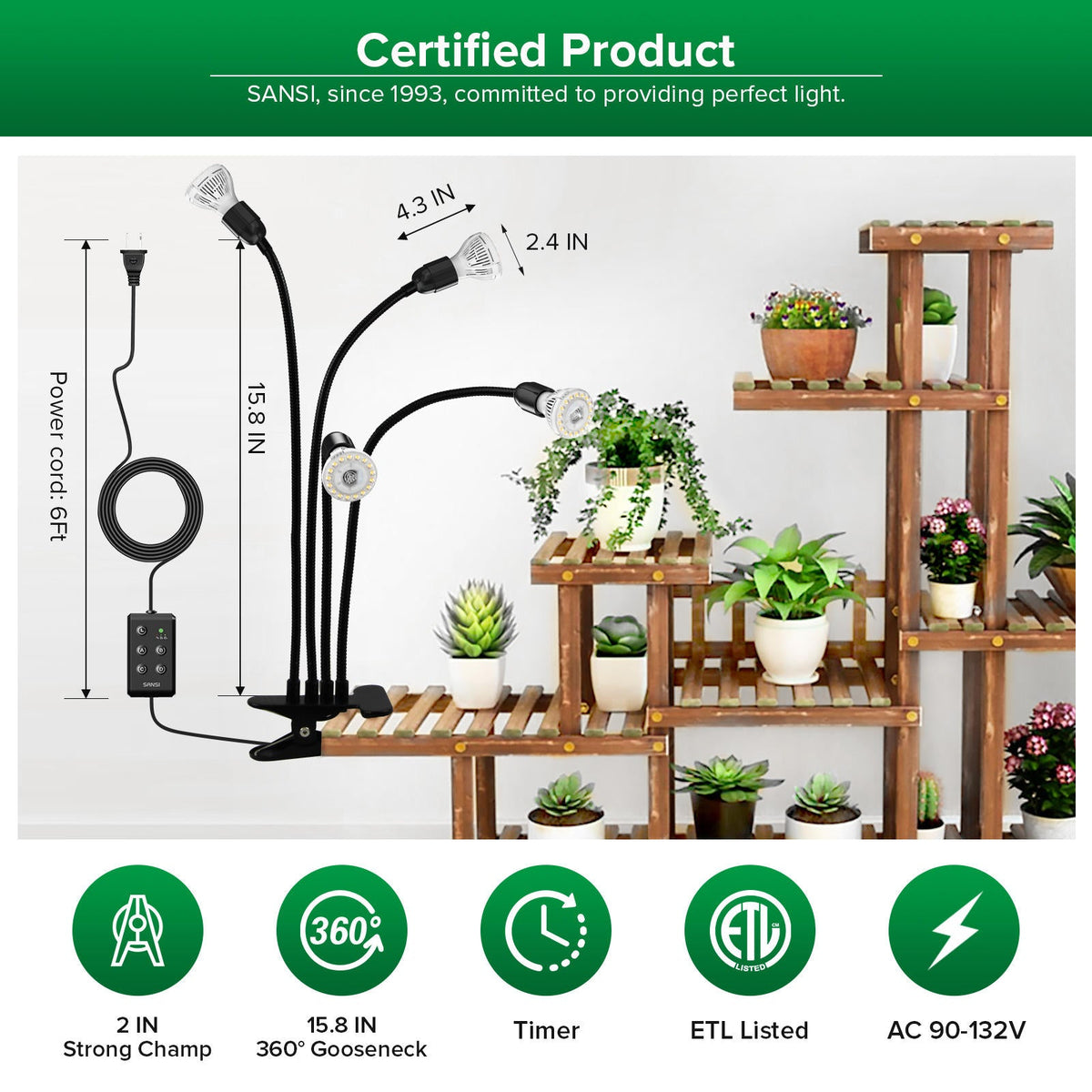 LED Grow Lights For Indoor PlantsTime Set 600W Full Spectrum Gooseneck Clip Plant Grow Light Plant Light With Timer