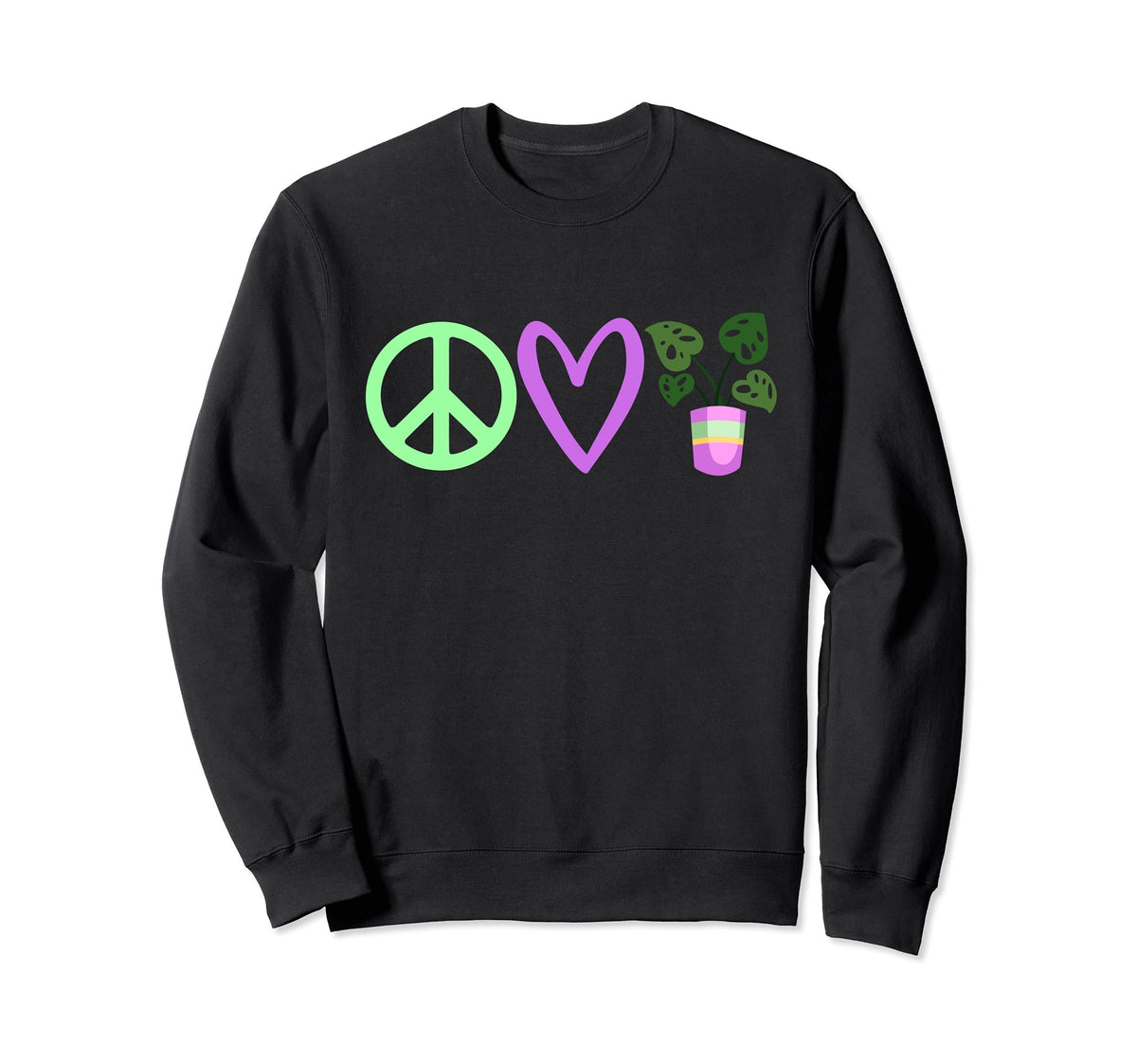 Monstera Deliciosa Plant Peace Love Sweatshirt - Trendy Graphic for Adults