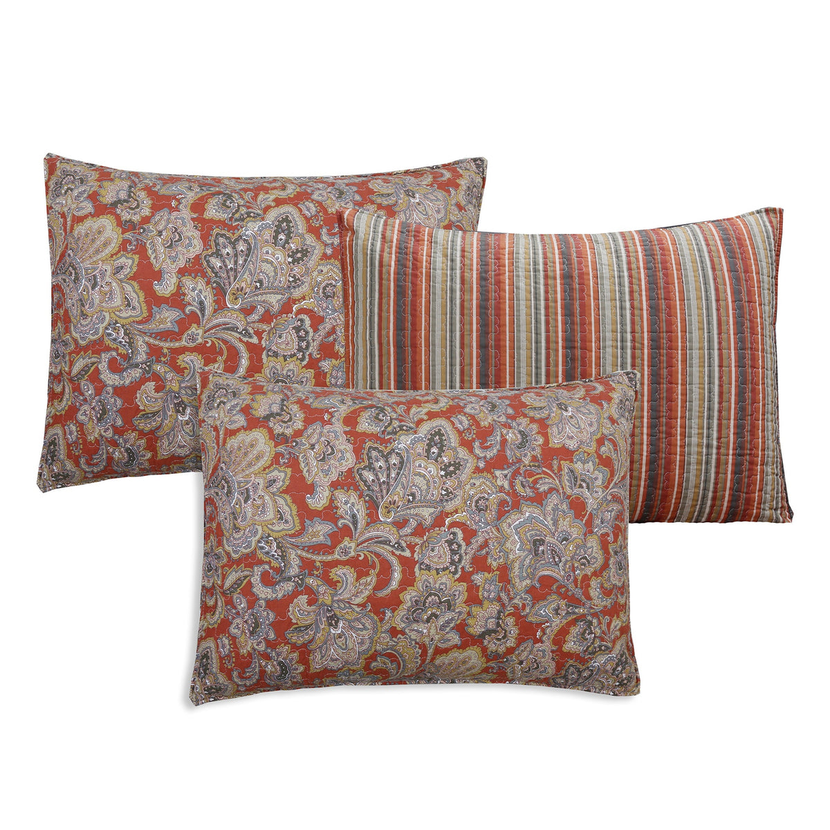 Lara Paisley Vintage Rustic Bronze Country Fall Floral Copper Cotton Reversible Quilt Bedding Set