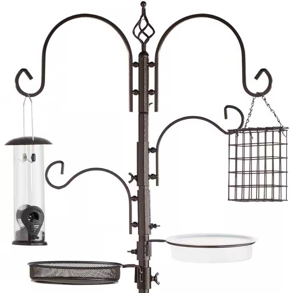 Complete Bird Feeder Set with Bronze Metal Stand Suet Water Bowl Tube and Tray