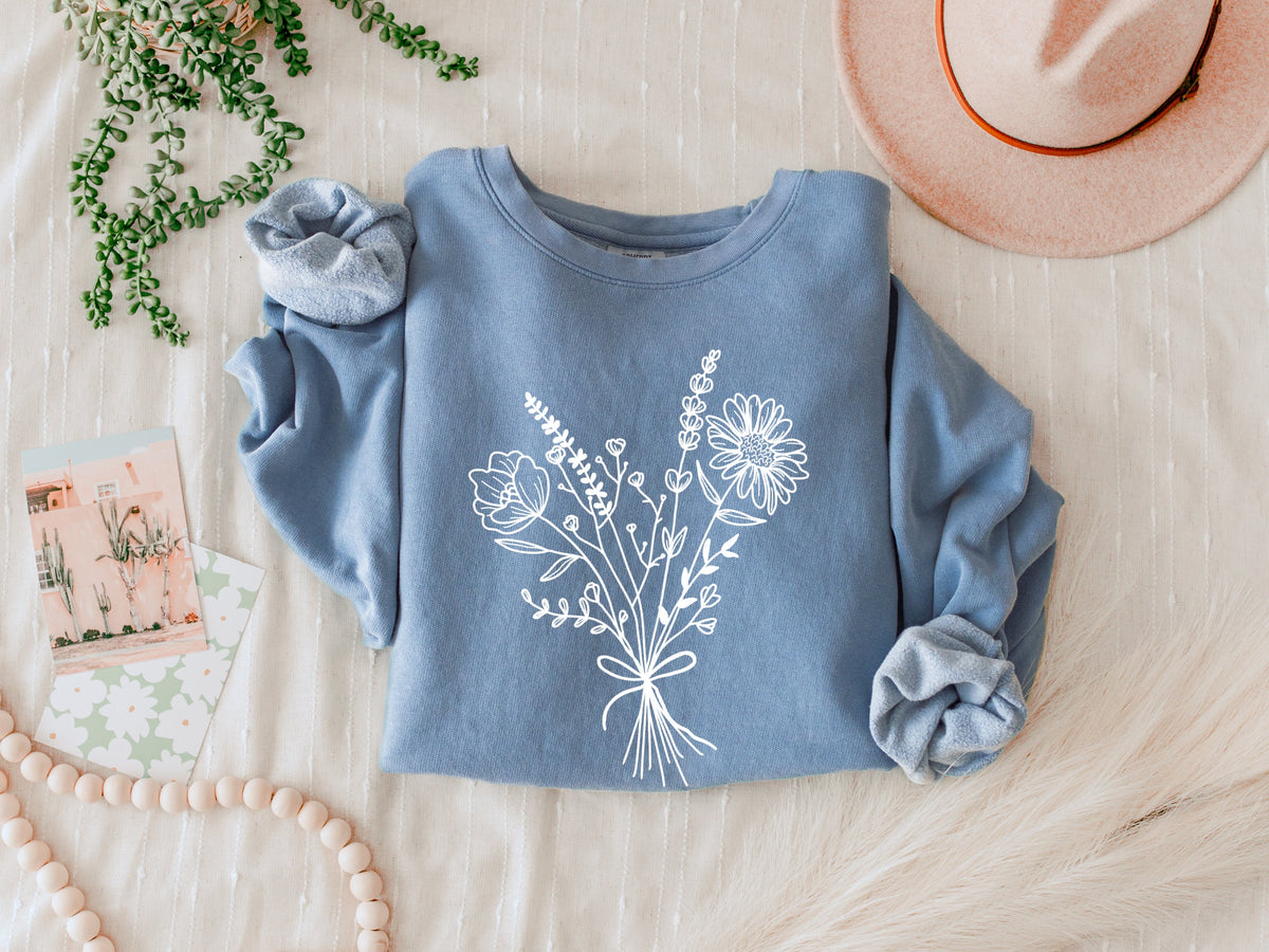 Botanical Floral Bouquet Garment Dyed Comfort Colors Sweatshirt