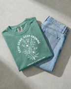 Keep growing Inspirational Christian Botanical Plant Nature Garment Dyed T Shirt
