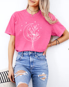 Flower and Moon Nature botanical Garment Dyed T Shirt
