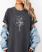 Flower and Moon Nature botanical Garment Dyed T Shirt