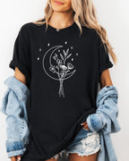 Flower and Moon Nature botanical Garment Dyed T Shirt