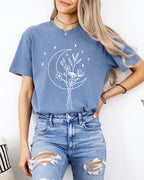 Flower and Moon Nature botanical Garment Dyed T Shirt