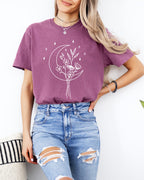 Flower and Moon Nature botanical Garment Dyed T Shirt