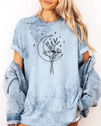 Flower and Moon Nature botanical Garment Dyed T Shirt