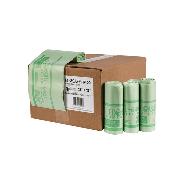EcoSafe Zero Waste Compostable Bag Liners 8 Gallon 21x25in, SKU HB2125-6