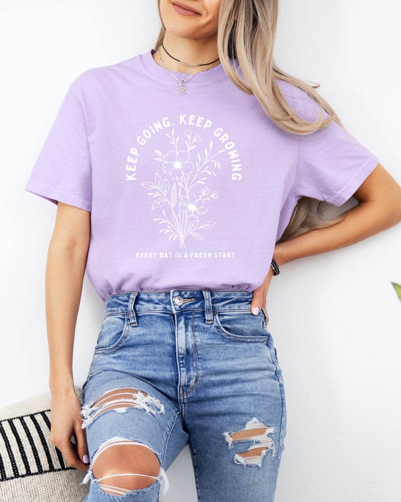Keep growing Inspirational Christian Botanical Plant Nature Garment Dyed T Shirt