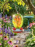 Aqua Confetti Teardrop Hand Blown Glass Humming Bird Feeder RC40B