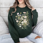 Pressed Flower Bouquet Botanical Artwork Floral Print Vintage Inspired Nature Illustration Sweatshirt