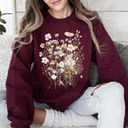 Pressed Flower Bouquet Botanical Artwork Floral Print Vintage Inspired Nature Illustration Sweatshirt