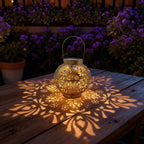 Solar LED Lantern Outdoor Iron Art Hanging Light Carved Hollow Design Waterproof Landscape Projection Lamp for Yard Garden Decor