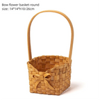 Willow Rattan Bride Flower Basket Picnic Container with Handle Bowknot Flower Basket Hand-Woven Picnic Weaving Basket