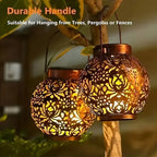Solar LED Lantern Outdoor Iron Art Hanging Light Carved Hollow Design Waterproof Landscape Projection Lamp for Yard Garden Decor