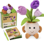 MIUSIE Crochet Starter Kit Sunflower Tulip Crochet Kit Crocheting Knitting Supplies for Adults Beginners Decoration DIY Craft