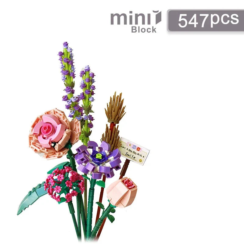 Romantic Roses, Sunflowers, and Daffodils Building Blocks – Classic Mini Bricks Garden House Model Kit for Kids