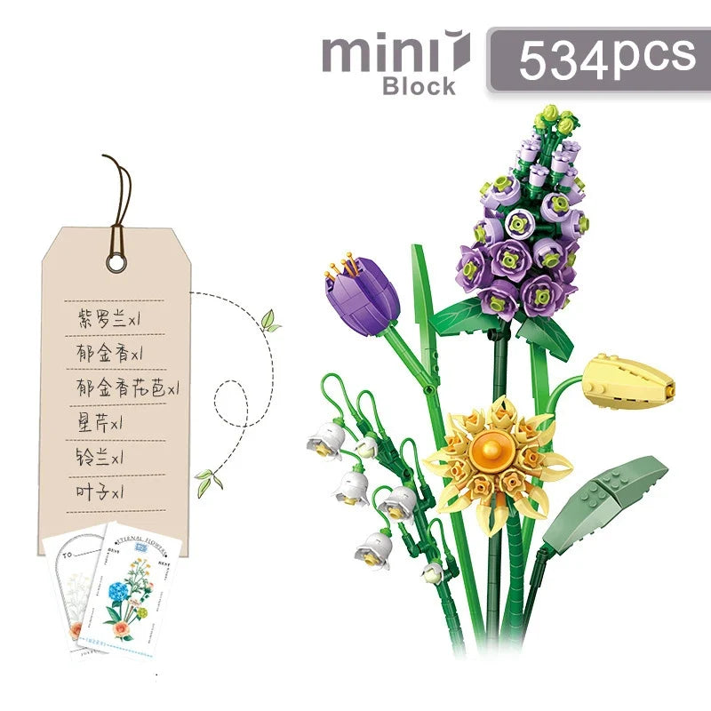 Romantic Roses, Sunflowers, and Daffodils Building Blocks – Classic Mini Bricks Garden House Model Kit for Kids