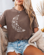 The Moon made of Flowers Nature botanical Garment Dyed T Shirt