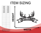 Metal Deer Antler Welcome Wall Art | Rustic Metal Hunters Sign | Indoor Outdoor | Up to 46" | Over 20 Color Options