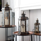Set of 3-20.5''&14"&10"H Candle Lanterns(Black with Gold Brush)