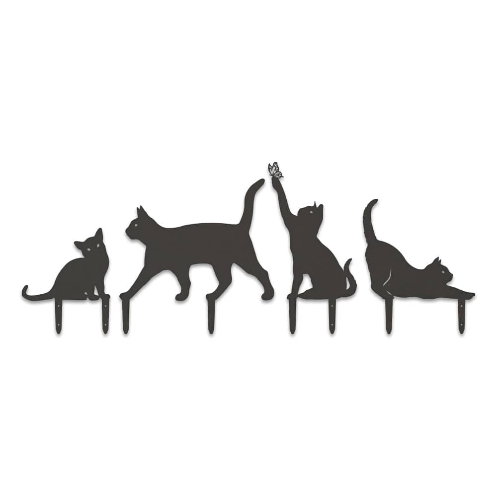 Cat Set of 4 Yard or Fence Signs - Metal Cat Decor