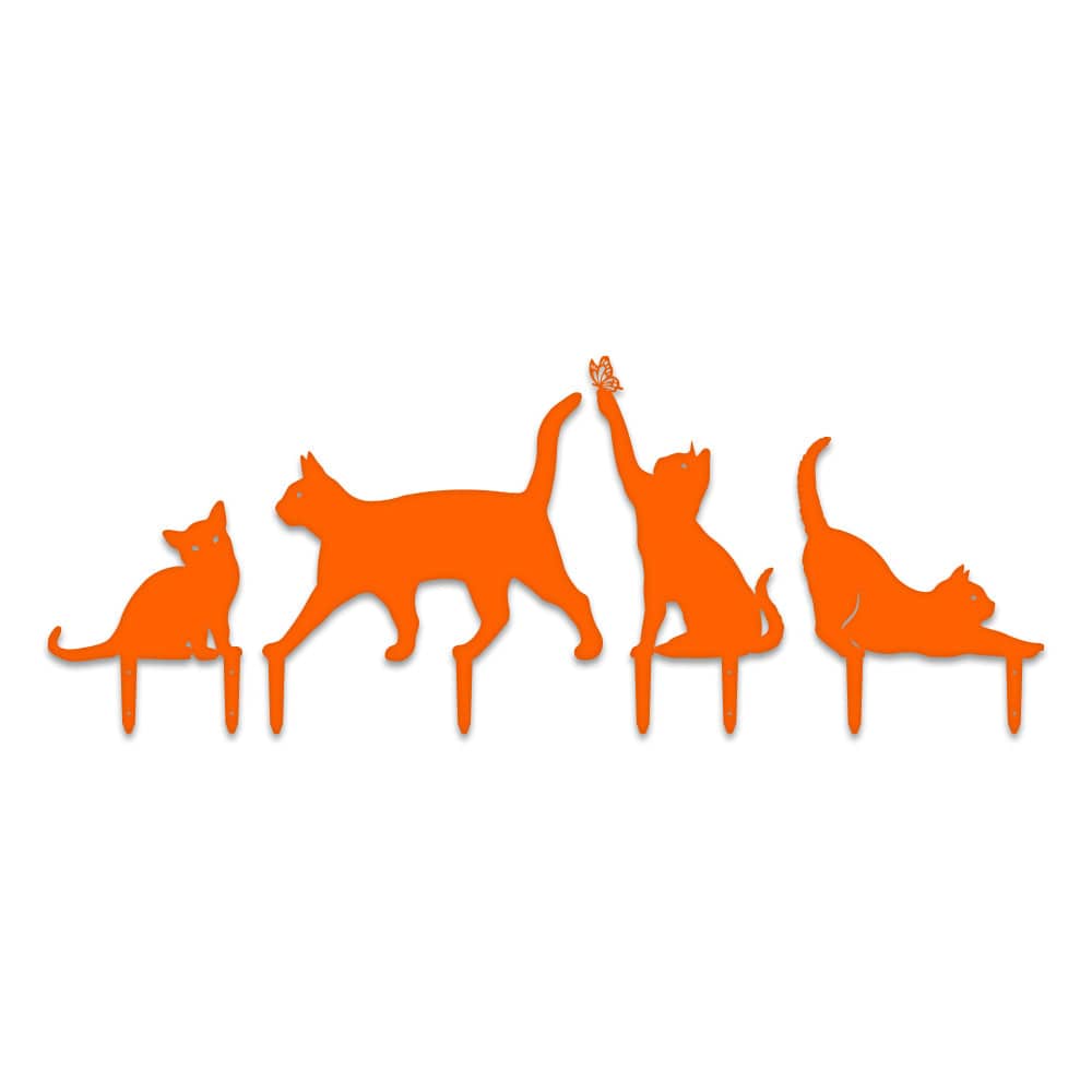 Cat Set of 4 Yard or Fence Signs - Metal Cat Decor