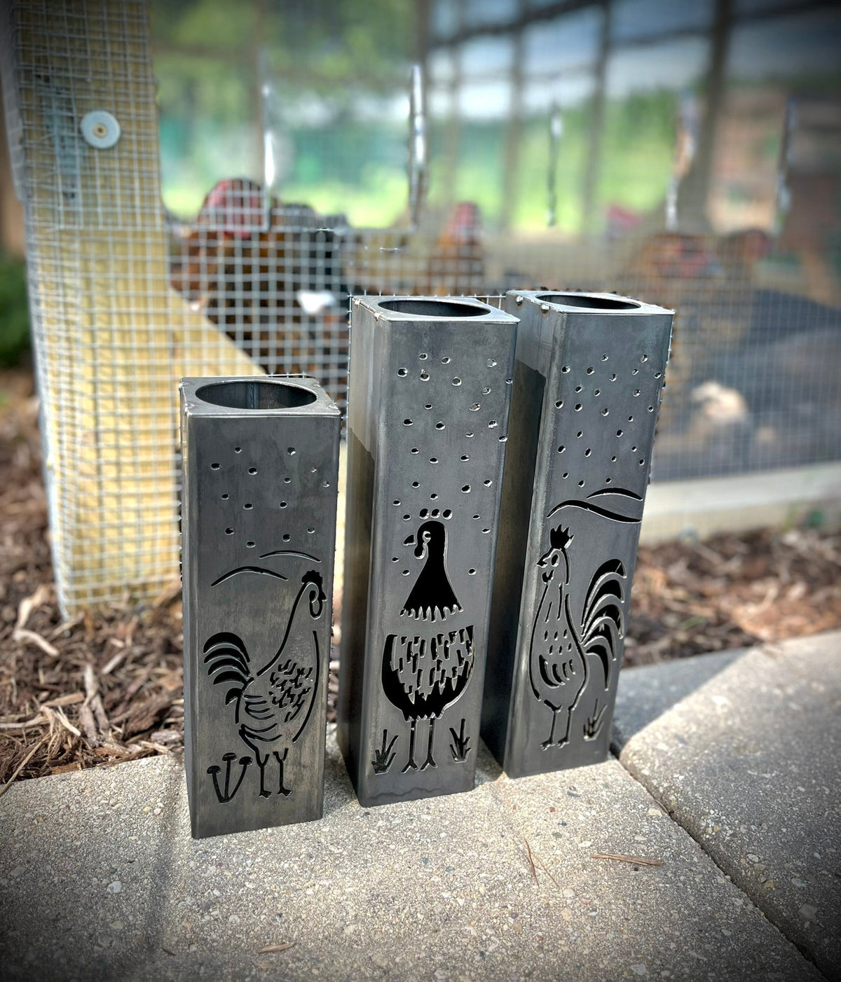 Chicken Coop Trio Luminary Pillars w/ Solar Cap