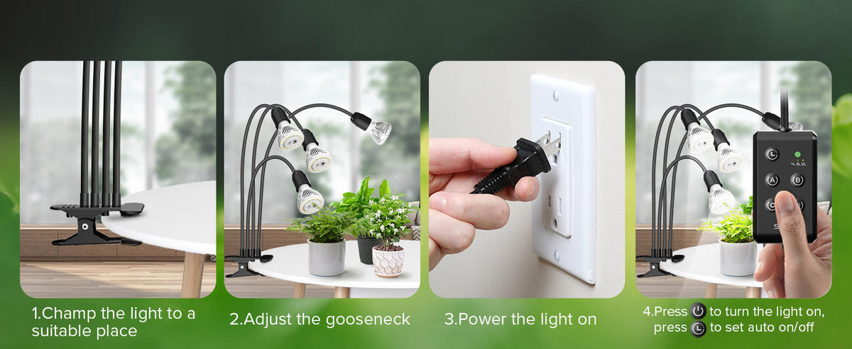 LED Grow Lights For Indoor PlantsTime Set 600W Full Spectrum Gooseneck Clip Plant Grow Light Plant Light With Timer