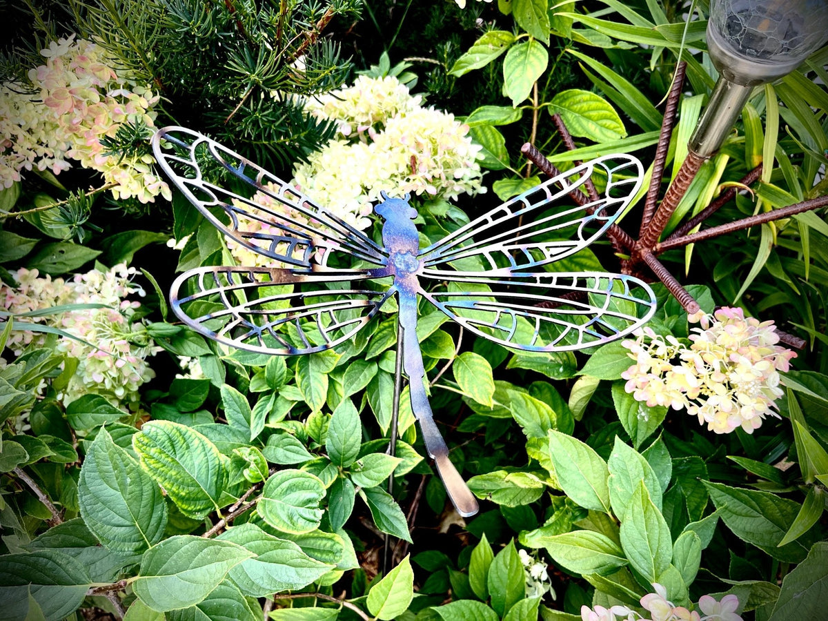 Flame Painted Steel Dragonfly Yard Stake