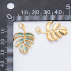 Gold Stainless Steel 31mm Enamel Tropical Palm Tree Leaf Monstera Charm | J783