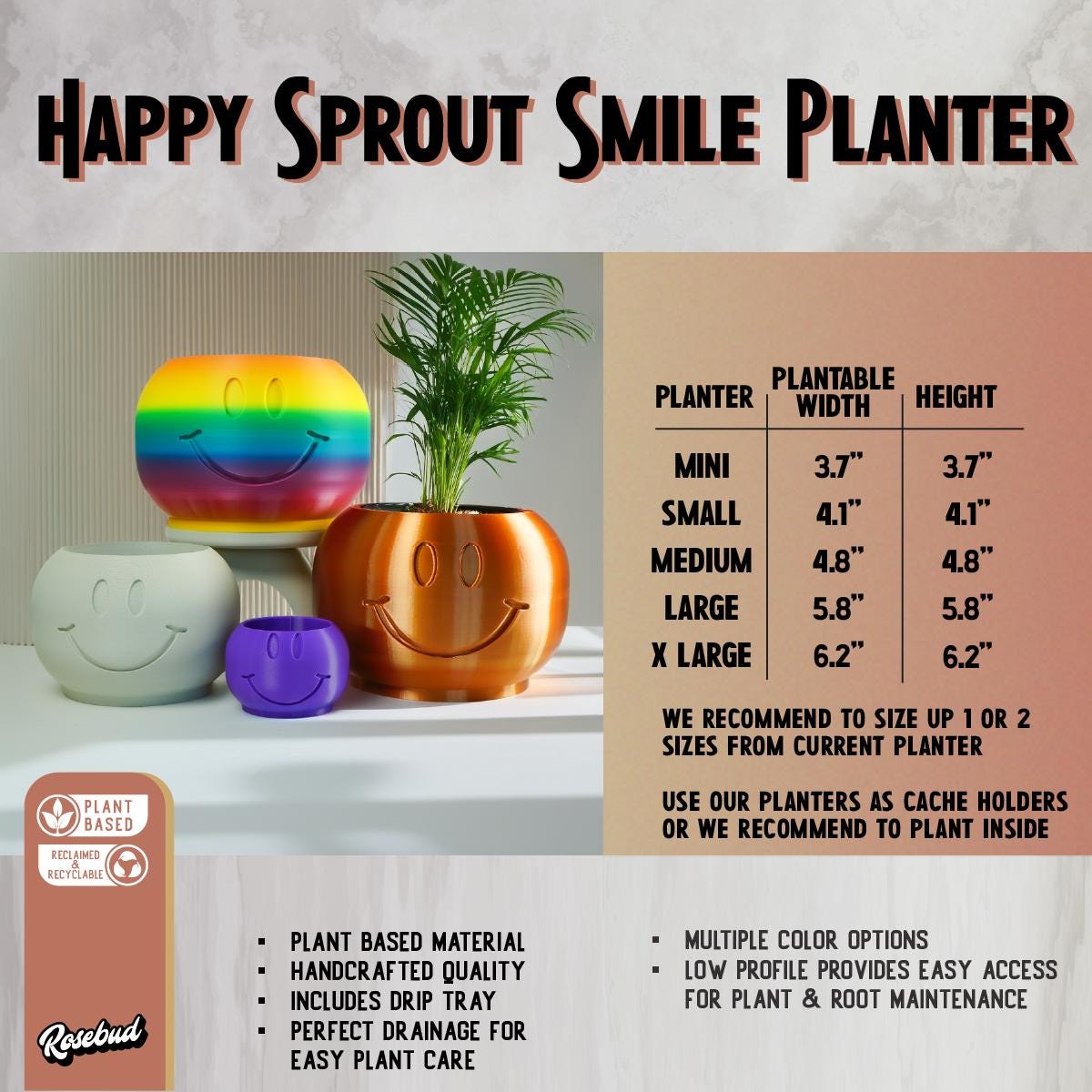 Happy Sprout Smiley Face Plant Pot with Drainage and Drip Tray – Cute Ghibli Decor Planter | Kawaii Hypebeast Pots for Plants | Cubicle & Classroom Decor