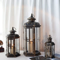 Set of 3-20.5''&14"&10"H Candle Lanterns(Black with Gold Brush)