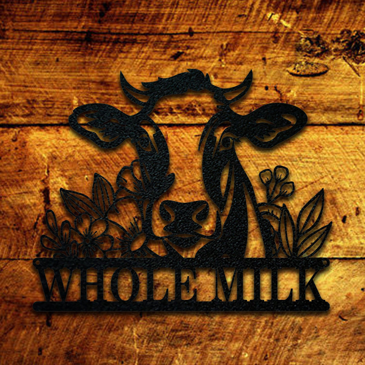 Rustic Cow Personalized Metal Sign - Wall Art with Flowers | Custom Garden Decor