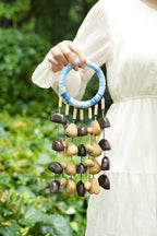 "The Indigo Rain" - Shibori Wrapped Ring & Cascading Shell Hand Bell